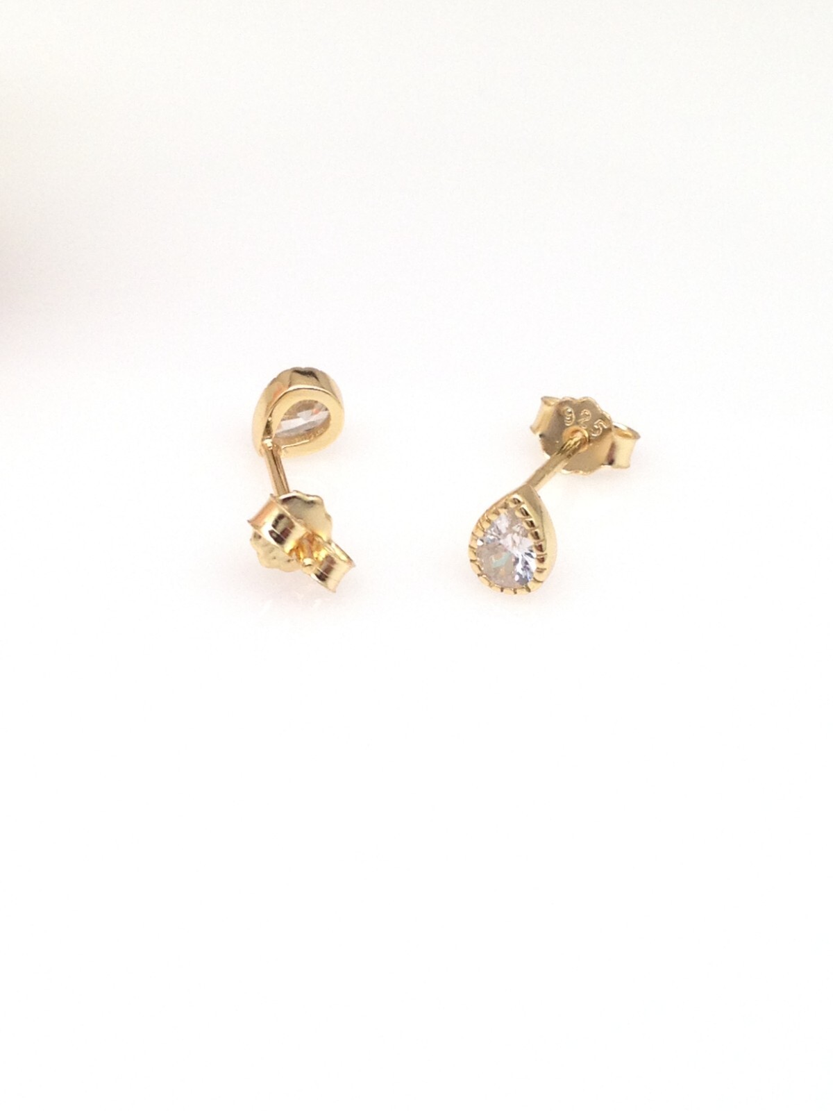 925 Sterling Silver CZ Teardrop Stud Earrings Women Girl Dainty Gold Studs 4.5mm