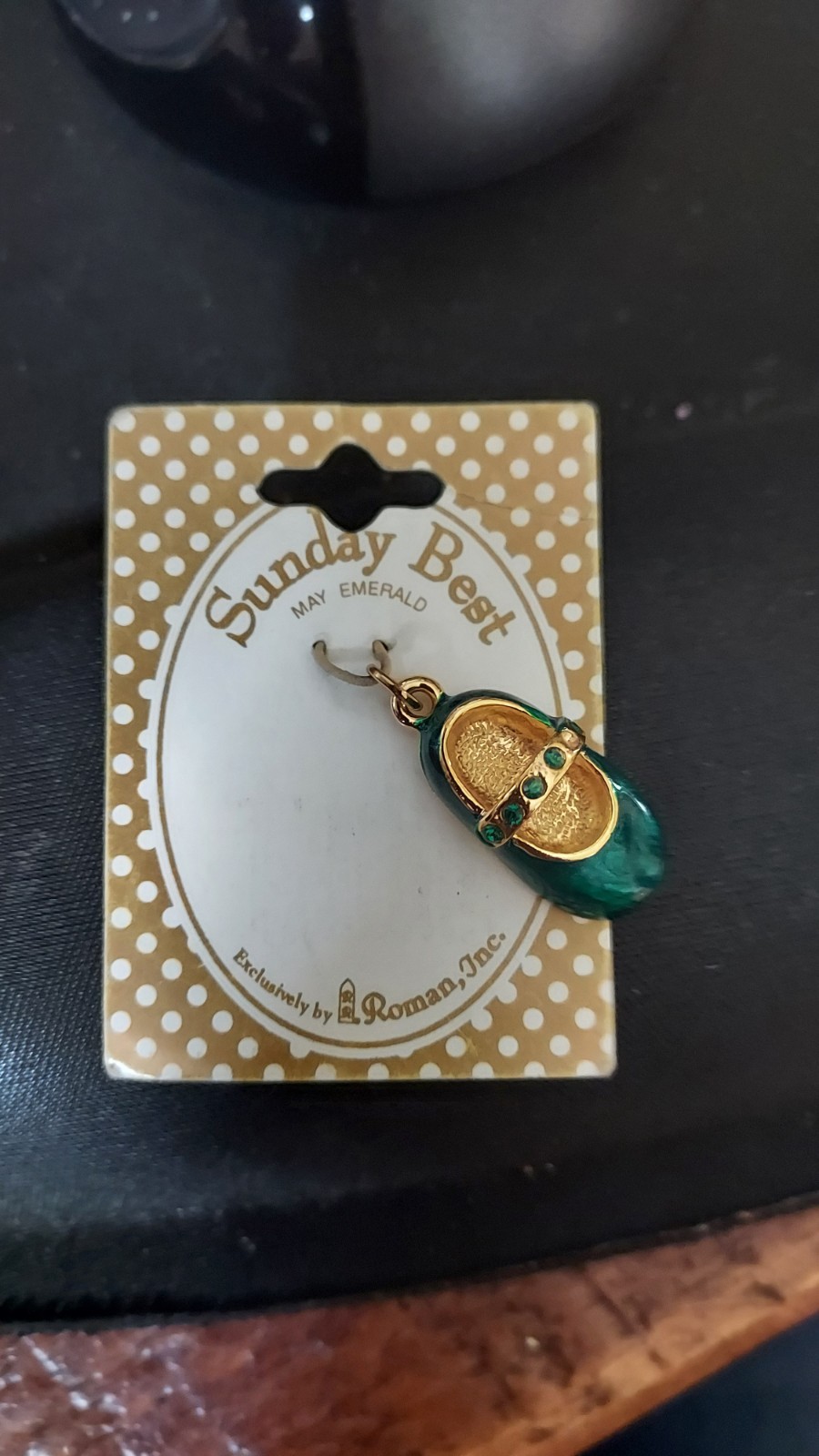 Roman Inc 1″ Charm Itty Bitty Baby Green Mary Jane Shoe Rhinestone Jewelry NWT