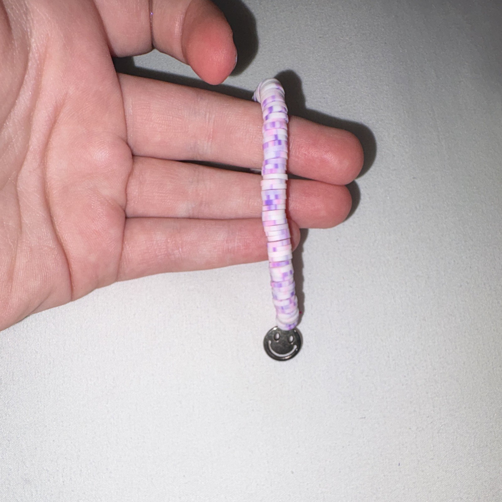 Set of 3 Purple Plastic Round Beaded Stretch Stackable Bracelets w/ Charms