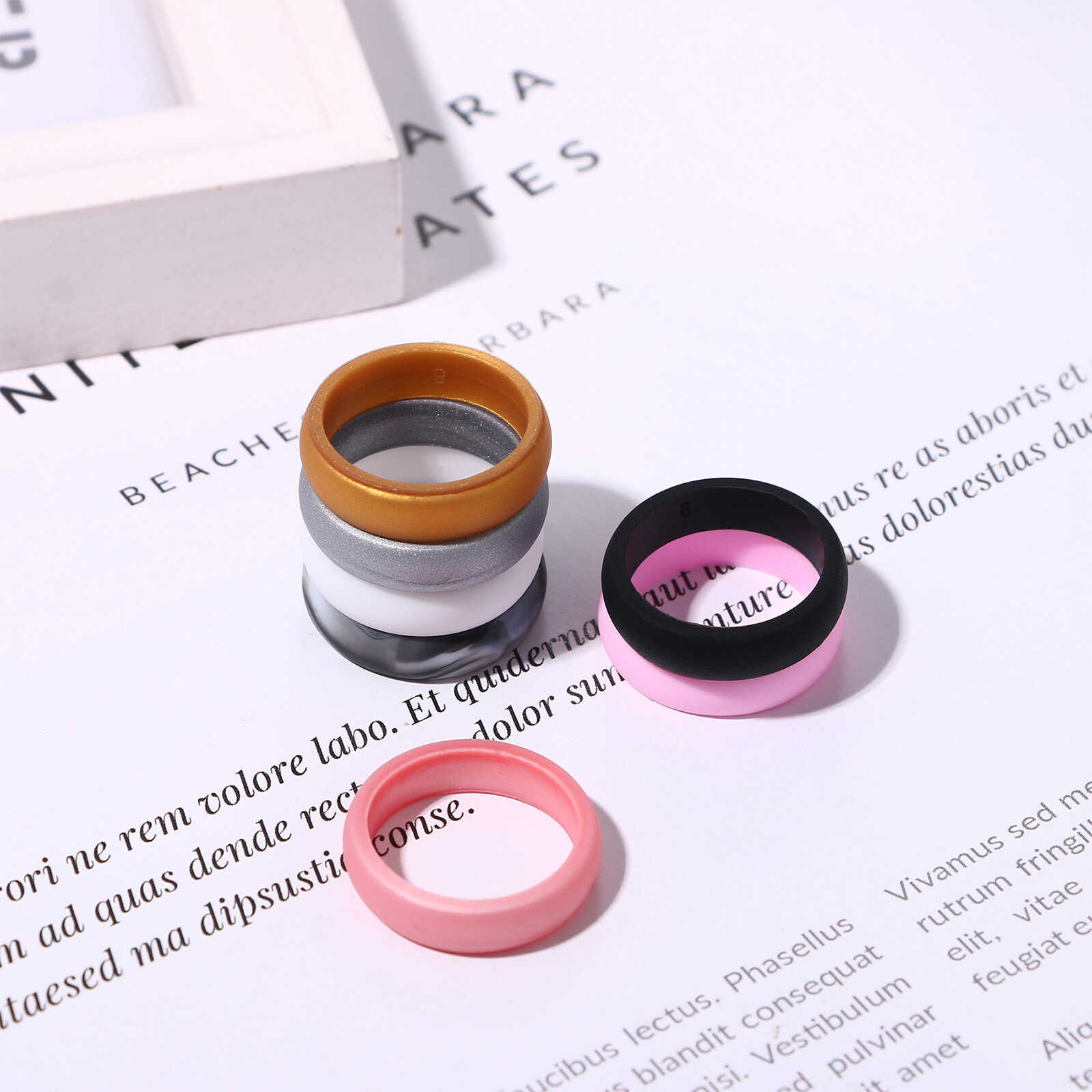 7Colors 8MM Women Silicone Rubber Comfort Fit Sports Wedding Ring Bands Size4-12