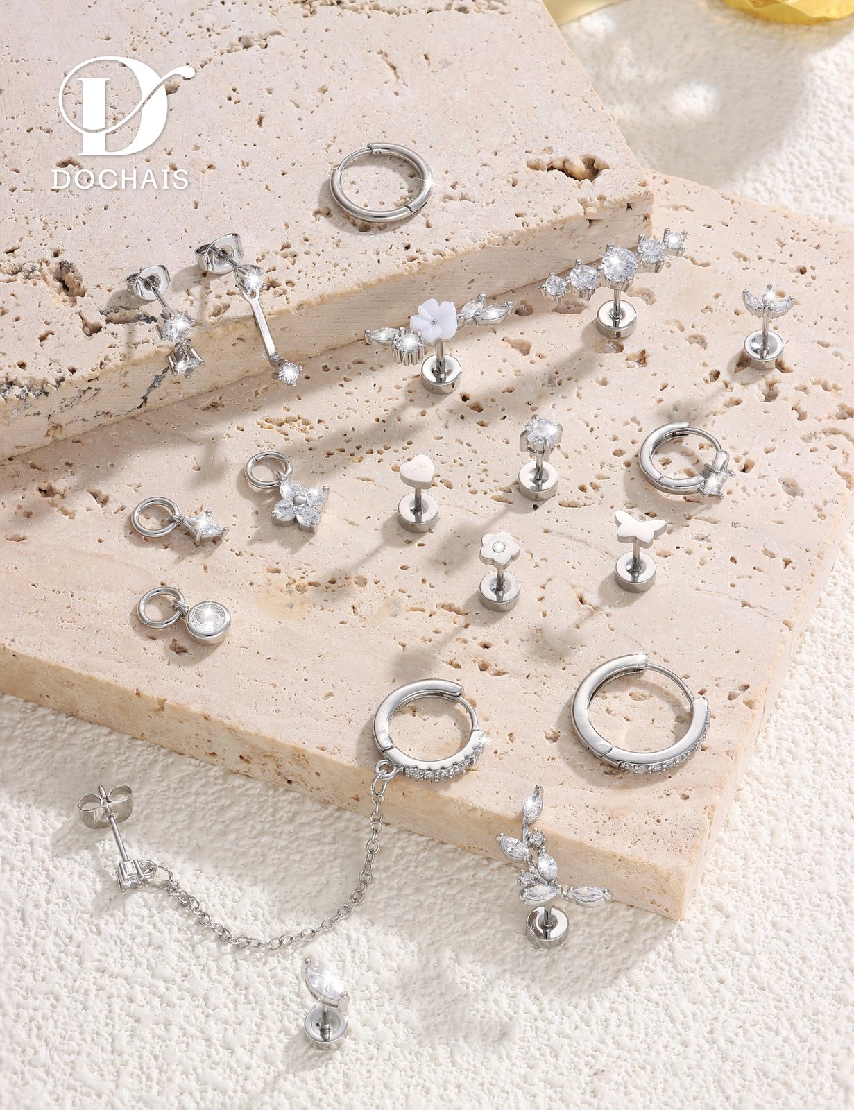 18 PCS Single Cartilage Varies (0.8mm, 6mm, 8mm, 10mm, 12mm, 5mm), Silver