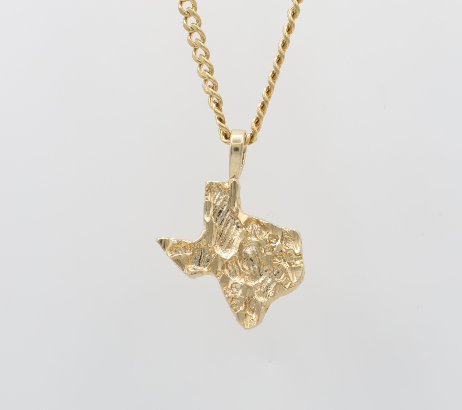 Gold Nugget Texas Necklace, 3mm Curb Chain, 14k Gold Plated,Lifetime Replacement
