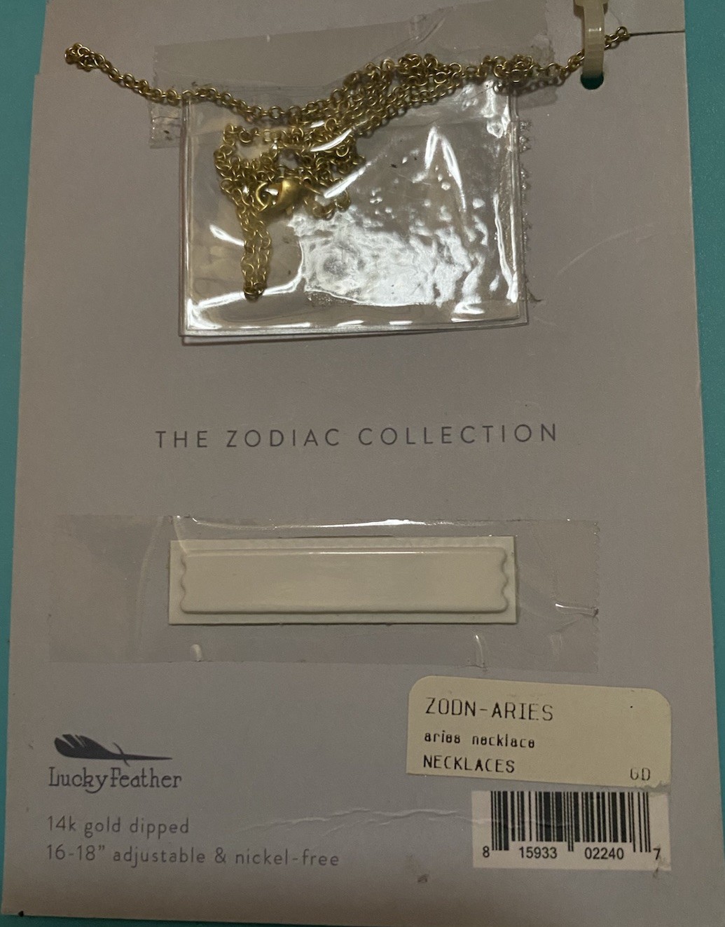 Lucky Feather~♈️Aries Zodiac Necklace~14k Gold Dipped Adjustable~Nickel-Free