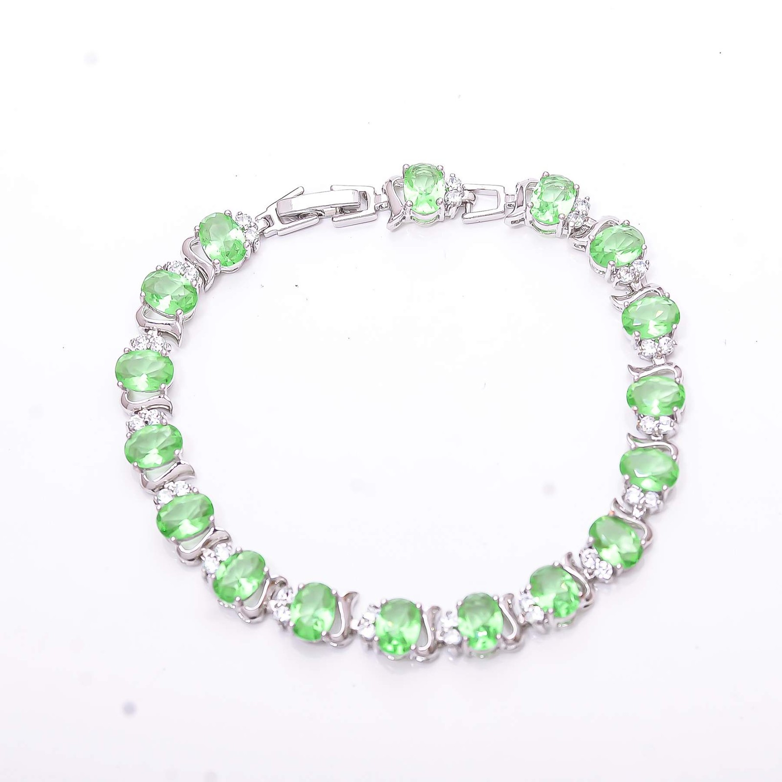 Green Amethyst & Cubic Zirconia 925 Sterling Silver Tennis Bracelet 7.99″ B17
