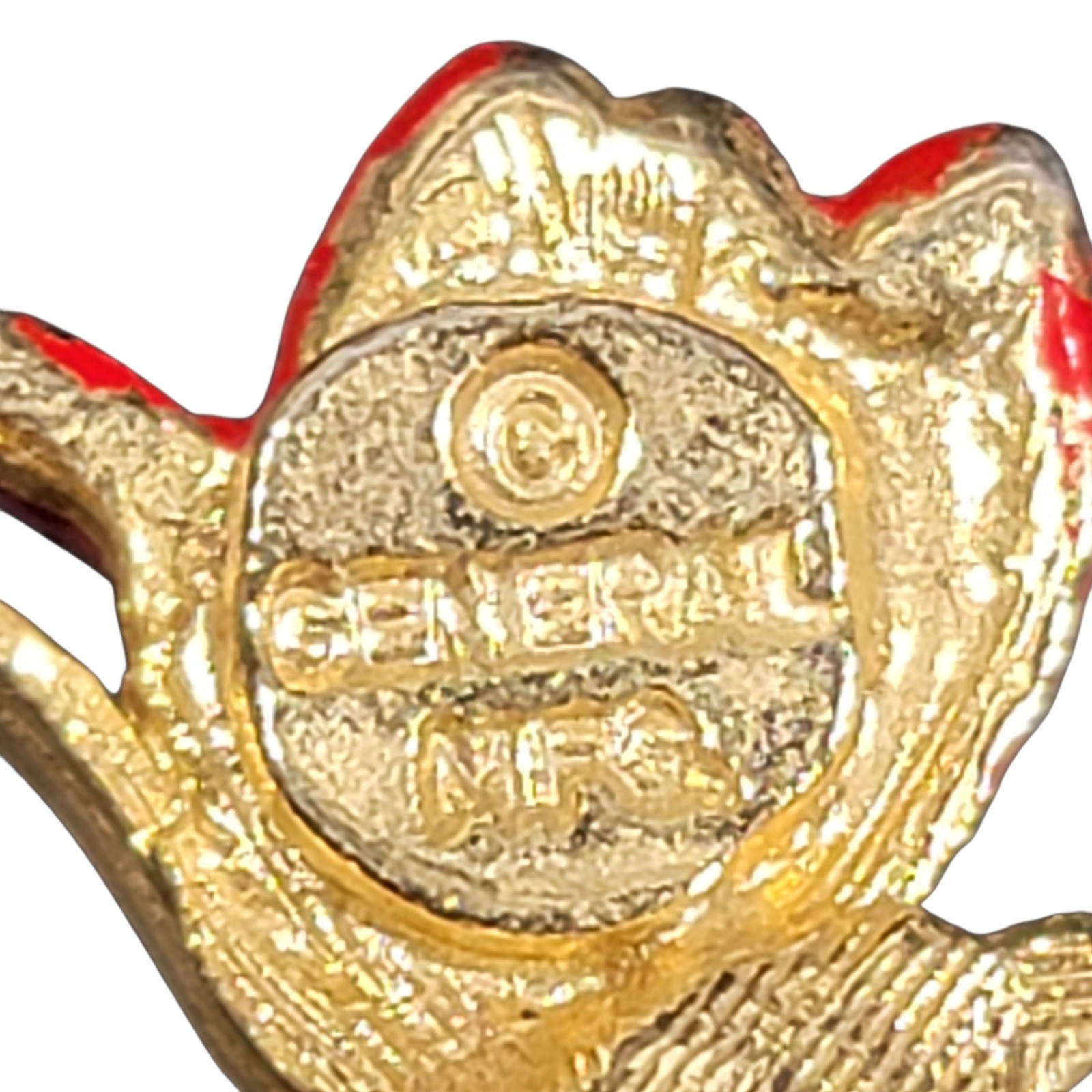 VTG 60s General Mfg Red Enamel Rose Brooch Pin Gold Tone MCM Flower Costume