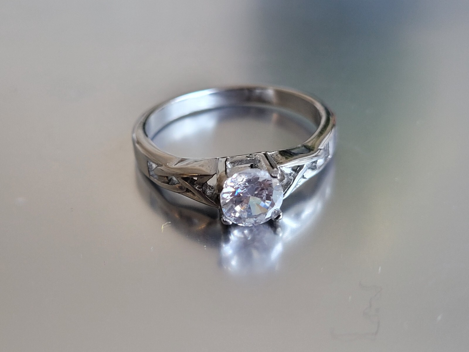 Stainless Steel Celtic Knotted Frame Engagement 6 mm Round Solitaire CZ Ring