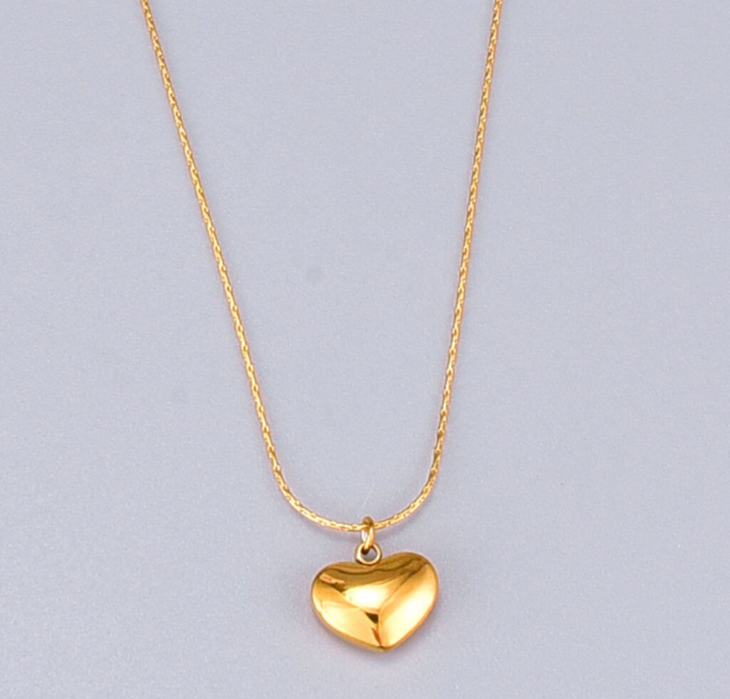 Gold Plated Titanium Stainless Steel Gold Seashell Heart Love Necklace 16-18″