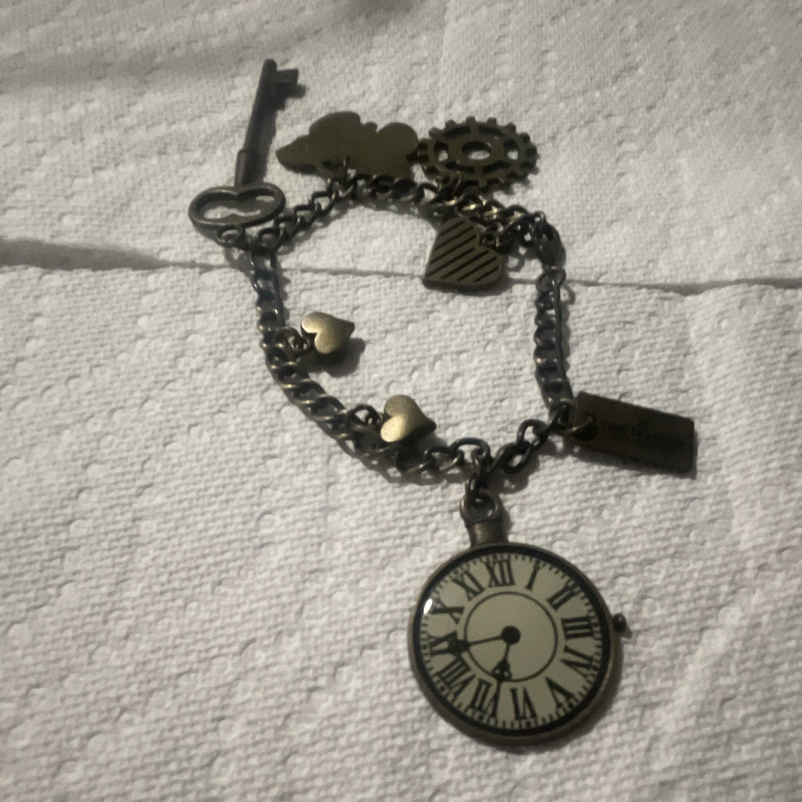 Time Turner Bronze Tone Steampunk Charm Chain Bracelet Clock Key Heart Lobster