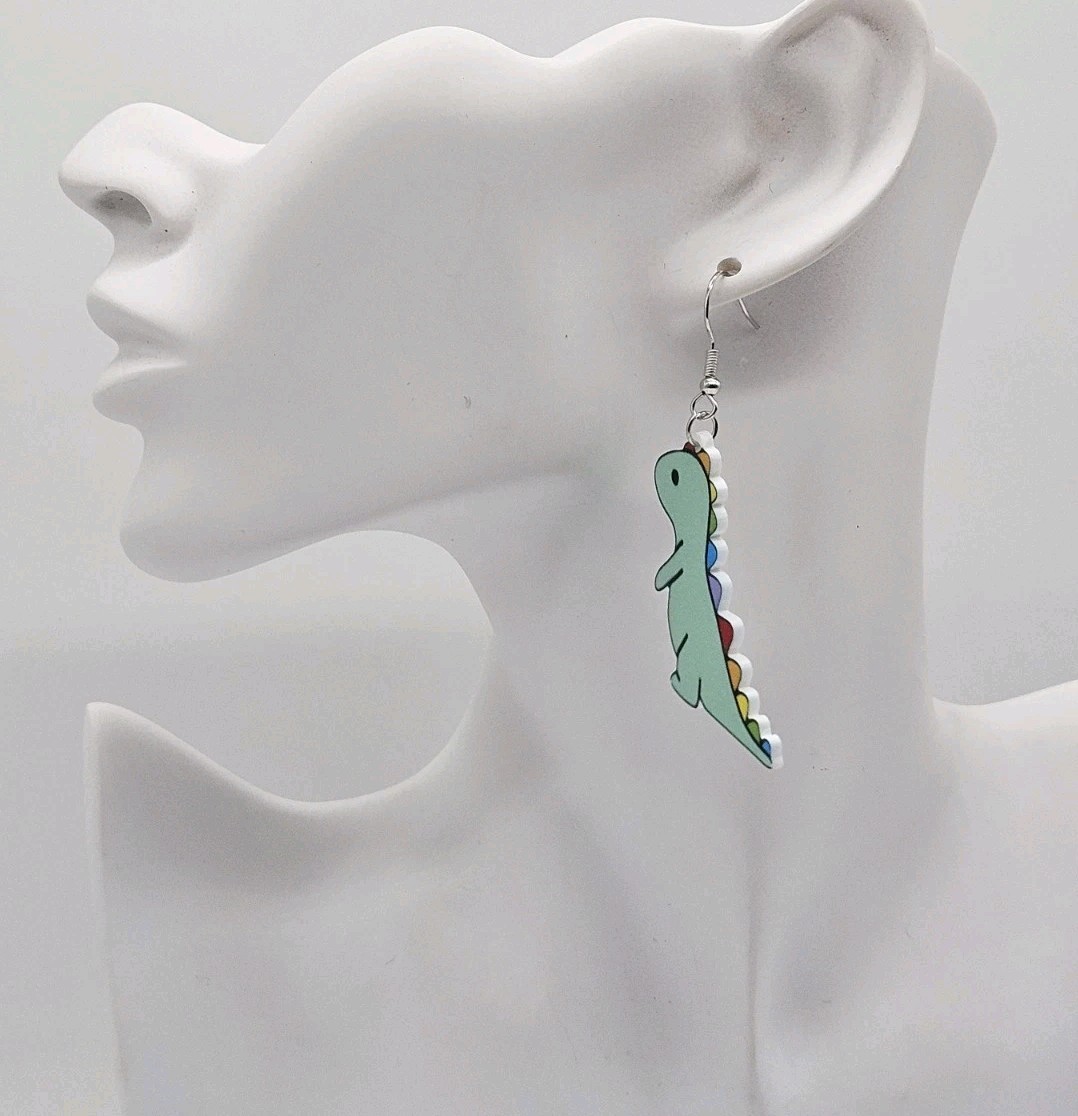 Women’s Fashion Novelty Jewelry Green Dinosaur Earrings RE