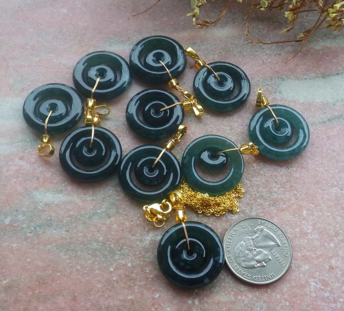 1Pcs Icy Green Small 100% Natural A Jade jadeite Pendant Circle Necklace 715520