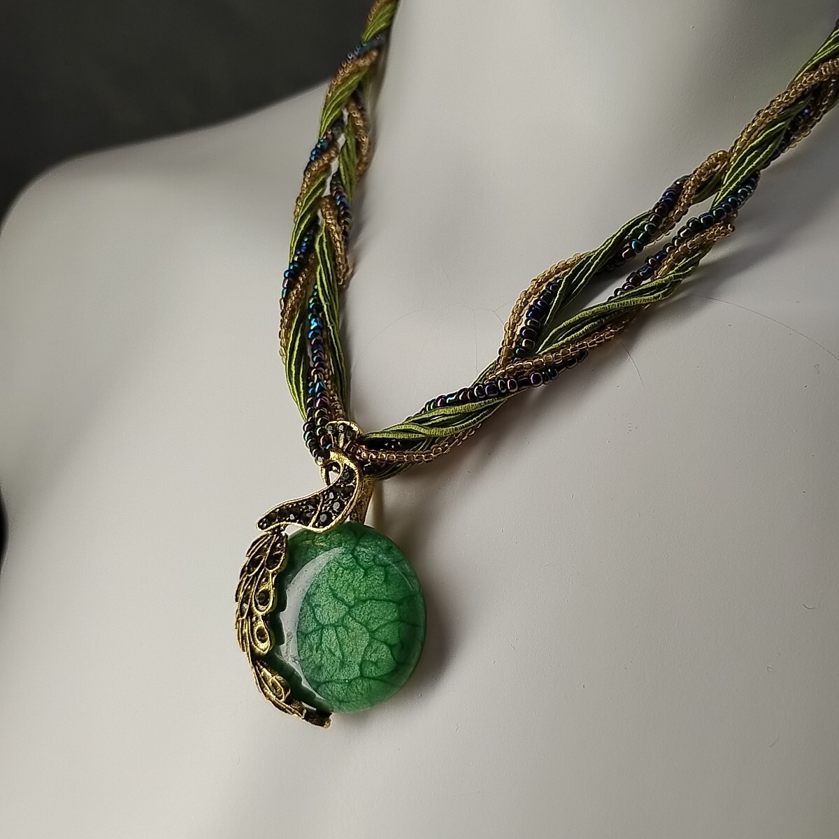 Fairytale Statement Beaded Peacock Pendant Necklace 20.5″ Fashion Jewelry