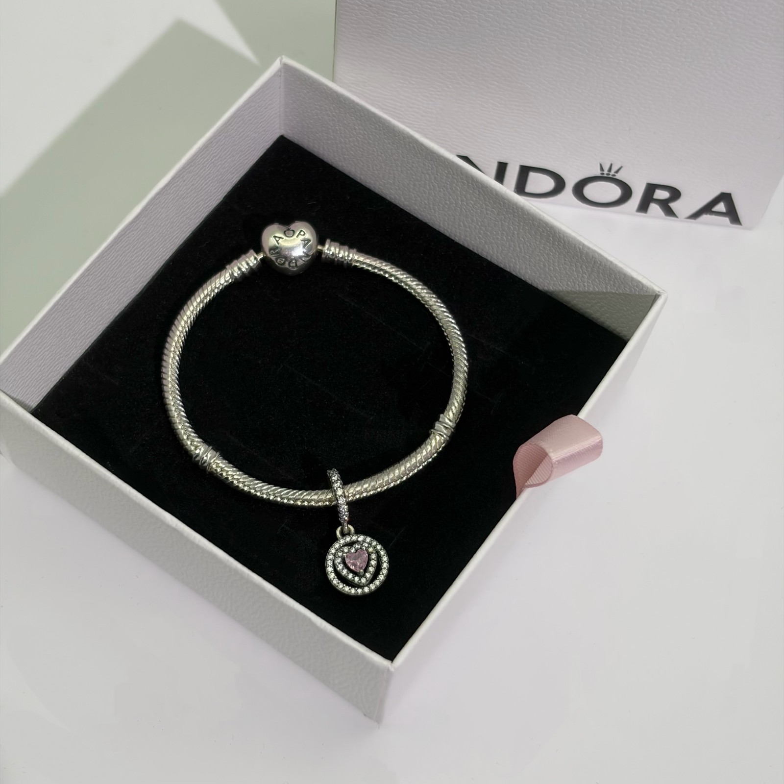 100% NEW 791476C01 PANDORA Sparkling Double Halo Heart Dangle Charm WITH BOX