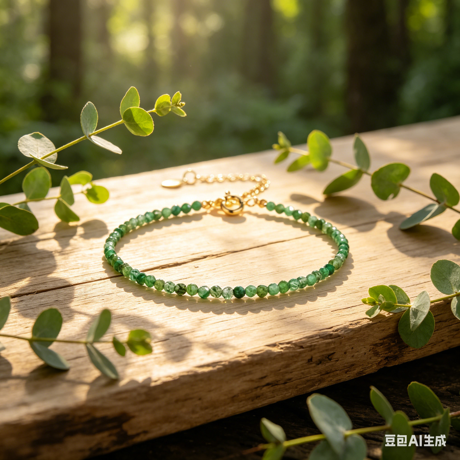 Natural Emerald Beaded Dainty Gold Filled Bracelet Minimalist Stackable Jewelry
