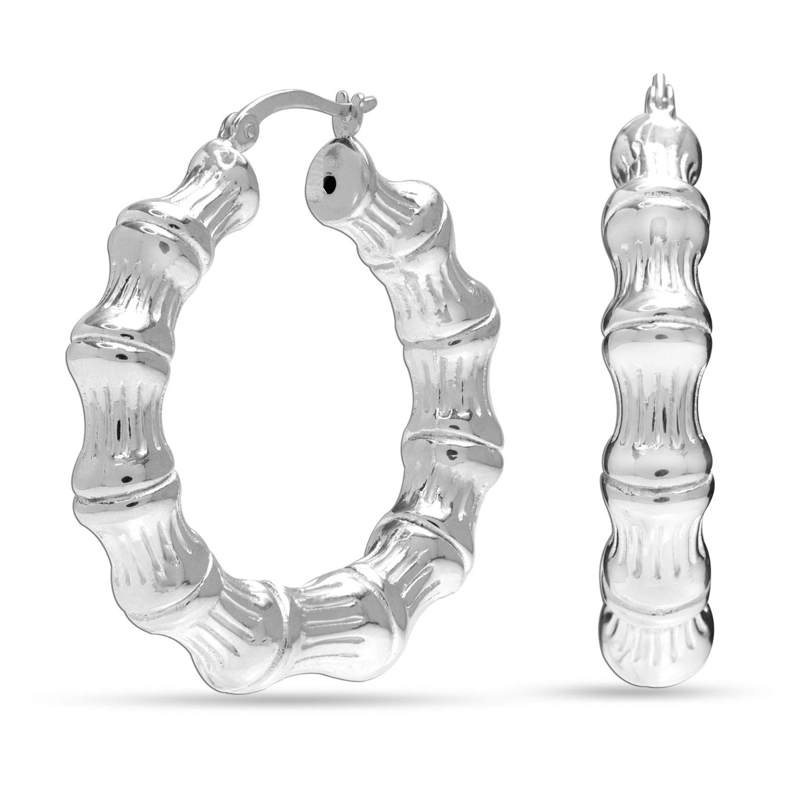 Bamboo Hoop Earrings for Women | 925 Sterling Silver Geometric Round Hoops | Gif