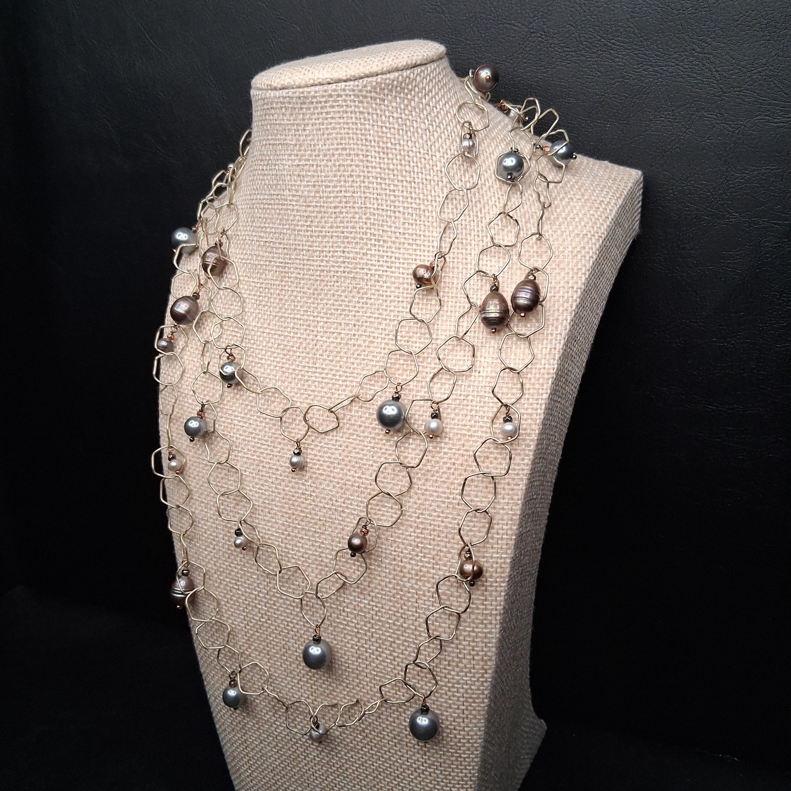 NAKAMOL Necklace Whit Dangle Gray Freshwater Silver Tone. 18.013