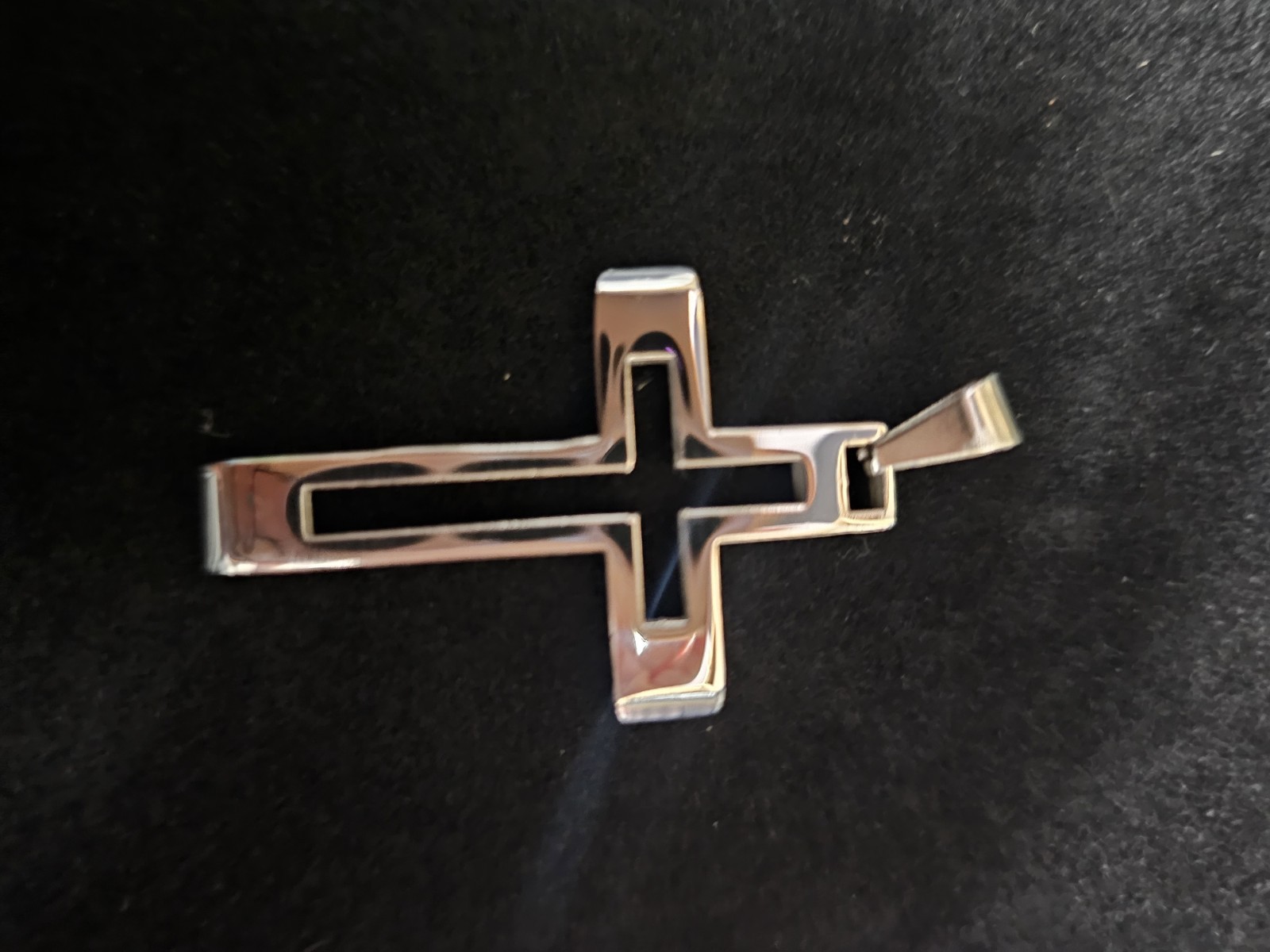 Silver Tone Religious Cross Charm Pendant Metal No Stone Black Inlay
