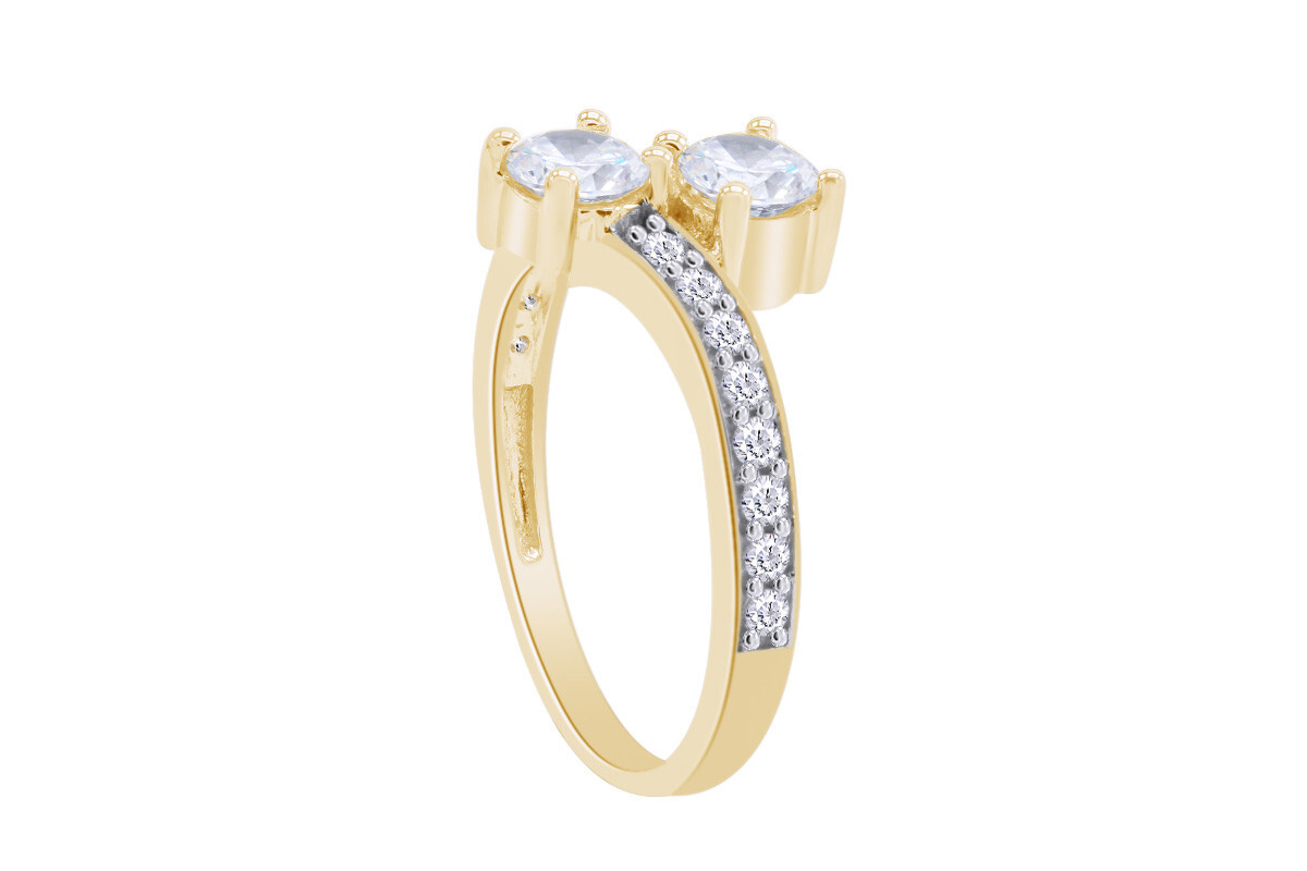Us Two Stone Round Simulated 1.00Ct Solitaire Ring in 14K Yellow Gold Plated 925