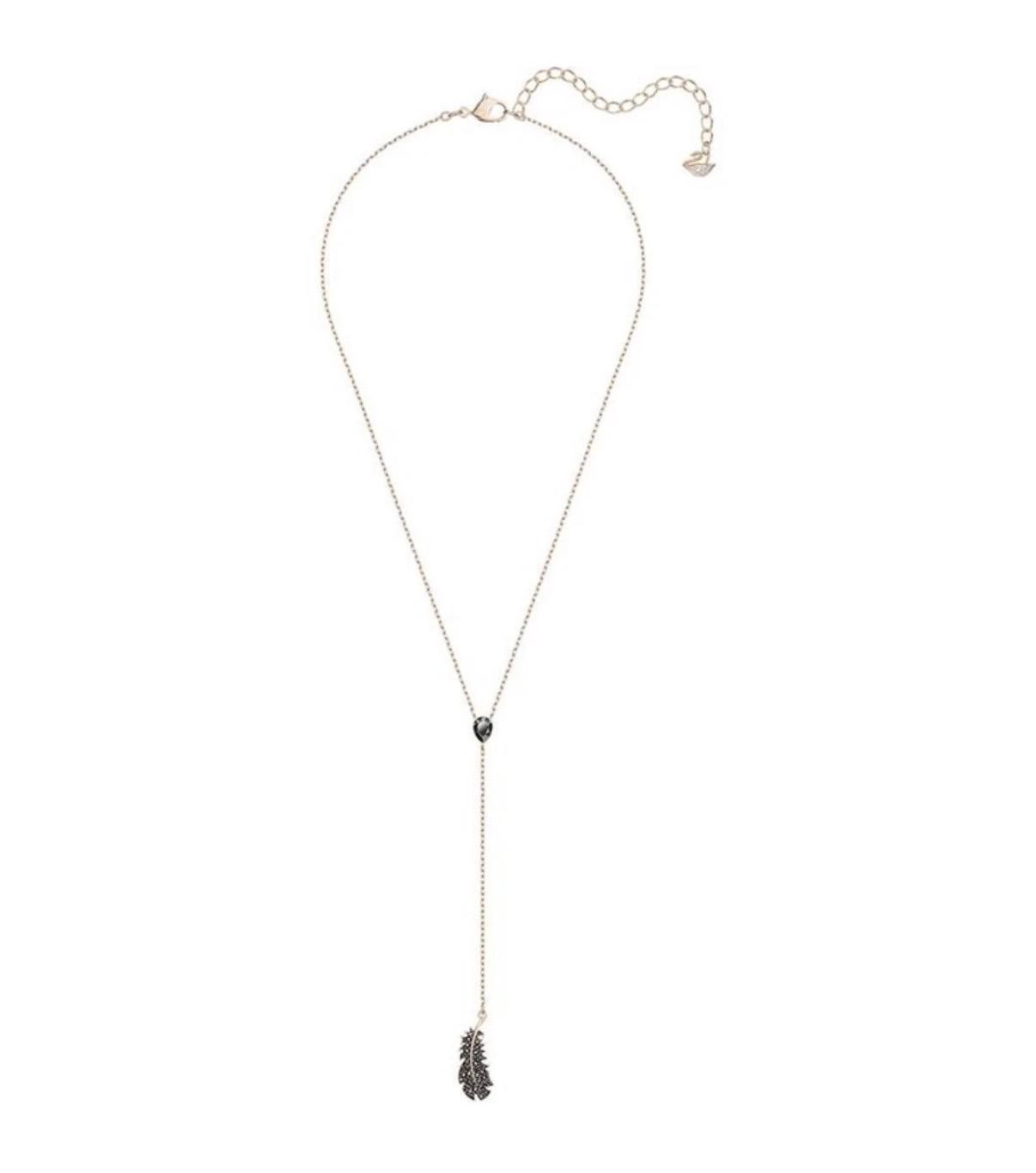 NEW Swarovski Crystal Feather Y Necklace Black Crystal Rose Gold Tone 5495299