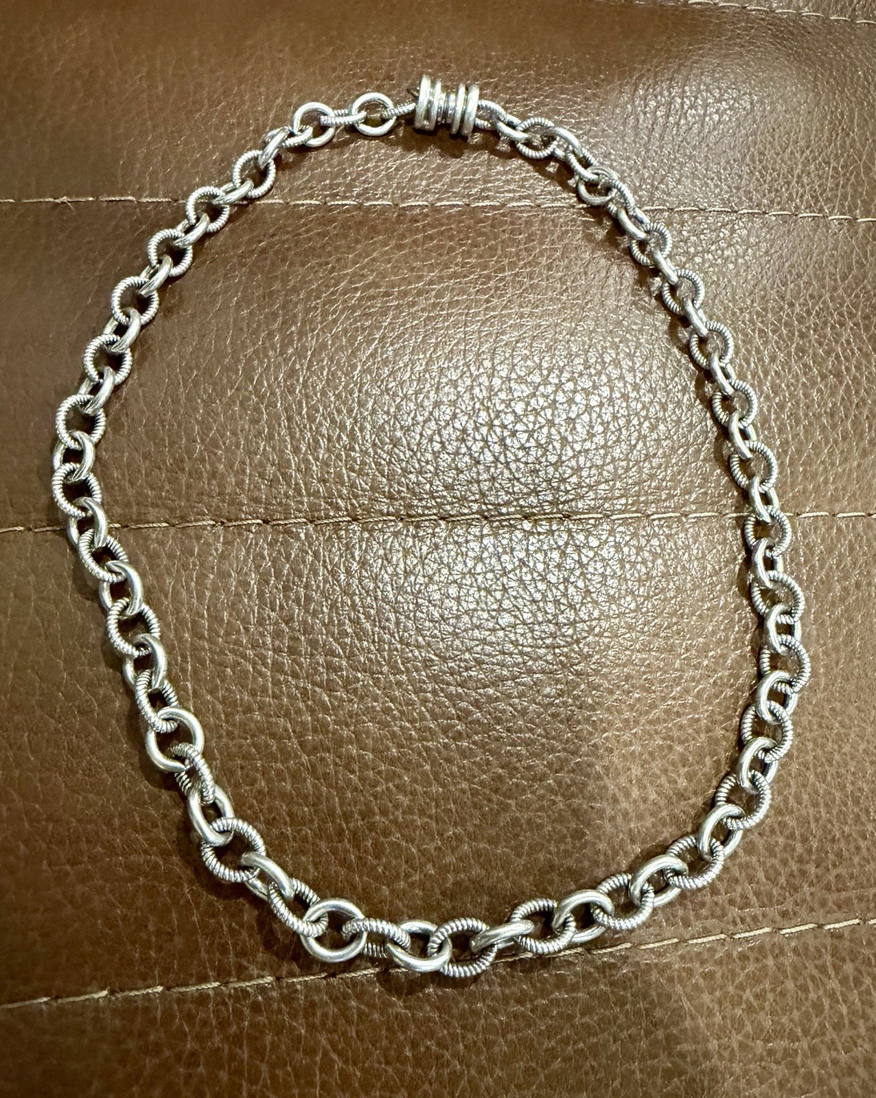 Judith Ripka Sterling Silver Shiny & Striped Oval Link 17” Magnetic Necklace 44g