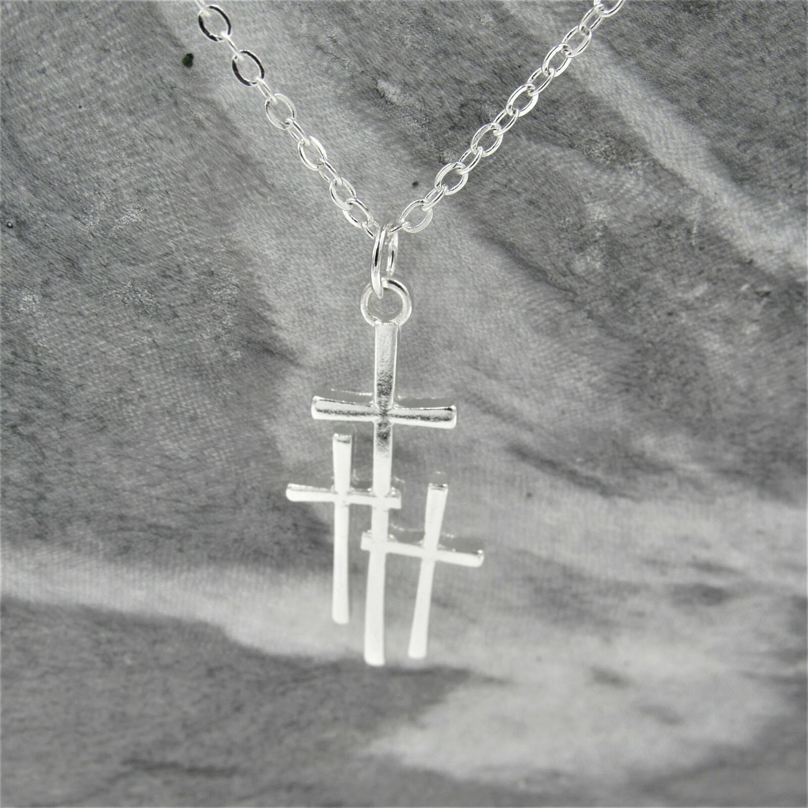 Three Crosses Pendant Necklace White Gold NEW LOWEST PRICE