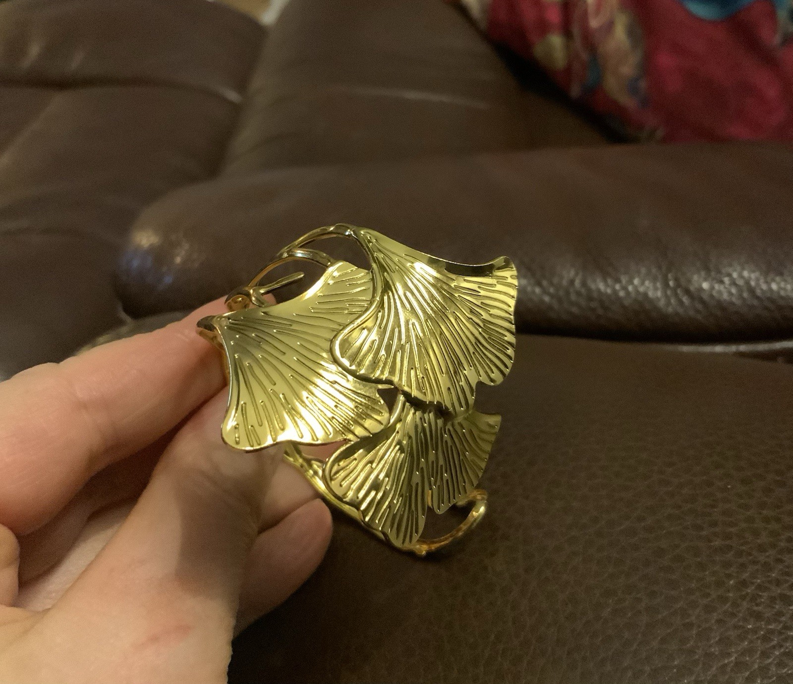 Ginkgo Leaf Zara Bracelet Art Nouveau Gold Sculptural Boho Museum VTG