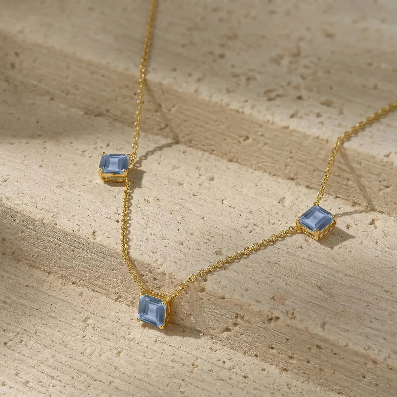 Alexandrite Necklace Gold, Asscher Cut Alexandrite Station Necklace