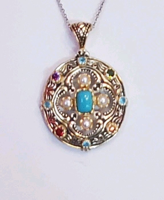 Semi-precious gemstone pendent CZ stones pearls .925 gold vermeil necklace