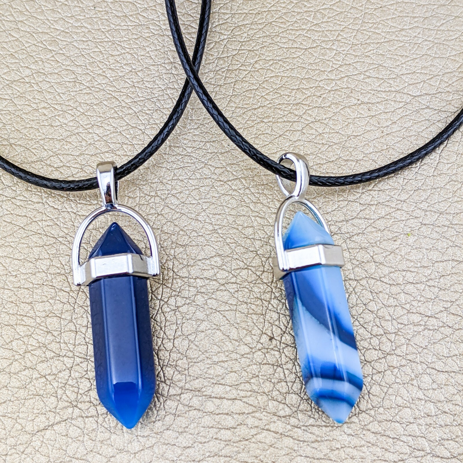 j) Blue Agate stone Hexagon Point Pendant Chakra Reiki Healing Amulet necklace