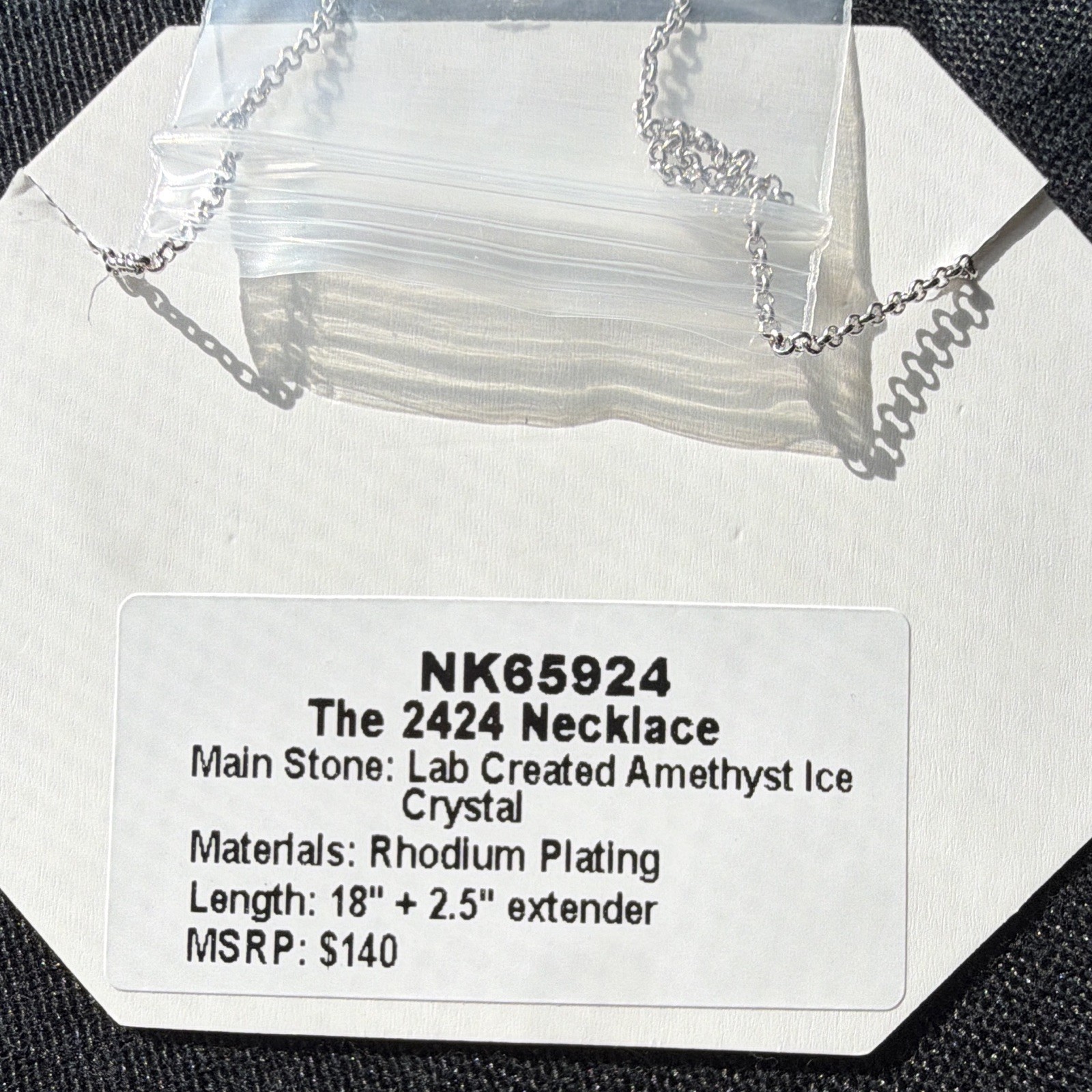 BP Lab-Created Amethyst Crystal 2424 Necklace Rhodium 18″+2.5″ NK65924