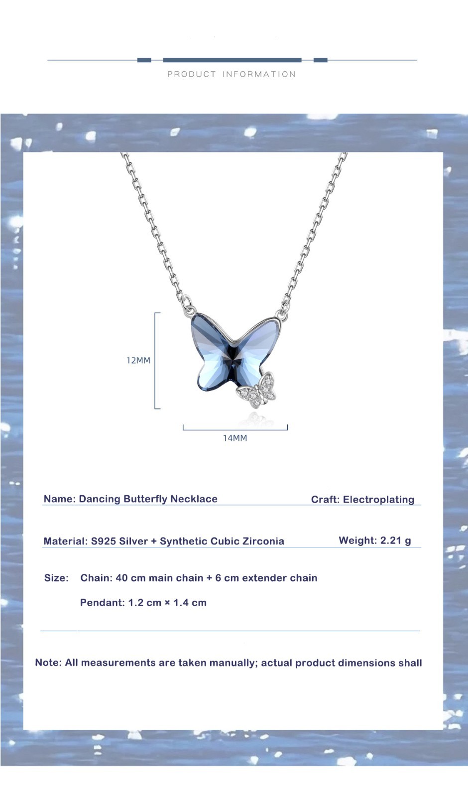 925 Sterling Silver Butterfly Pendant Necklace For Women Inlaid Crystal CZ
