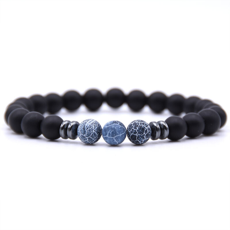 Mens Black Tourmaline Matte Agate Stone Protection Yoga Beaded Stretch Bracelet