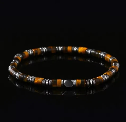 Natural Tiger Eye Hematite Stone Beads Healing Protection Men Stretch Bracelet