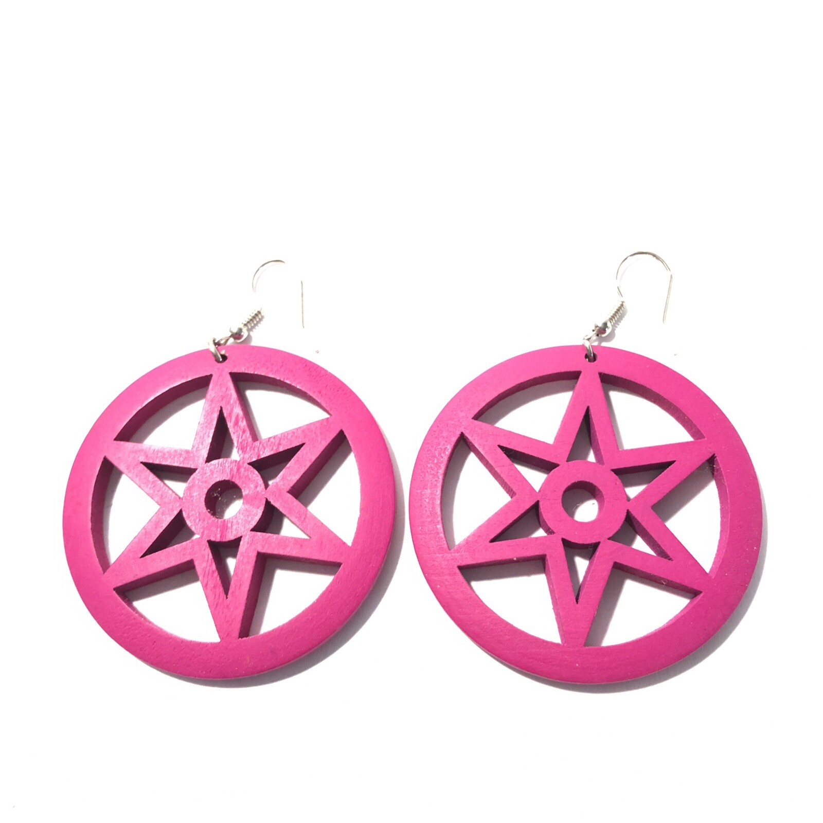 Women’s Purple Star Wood Round Drop Dangle Earrings-Large 2.5” Statement
