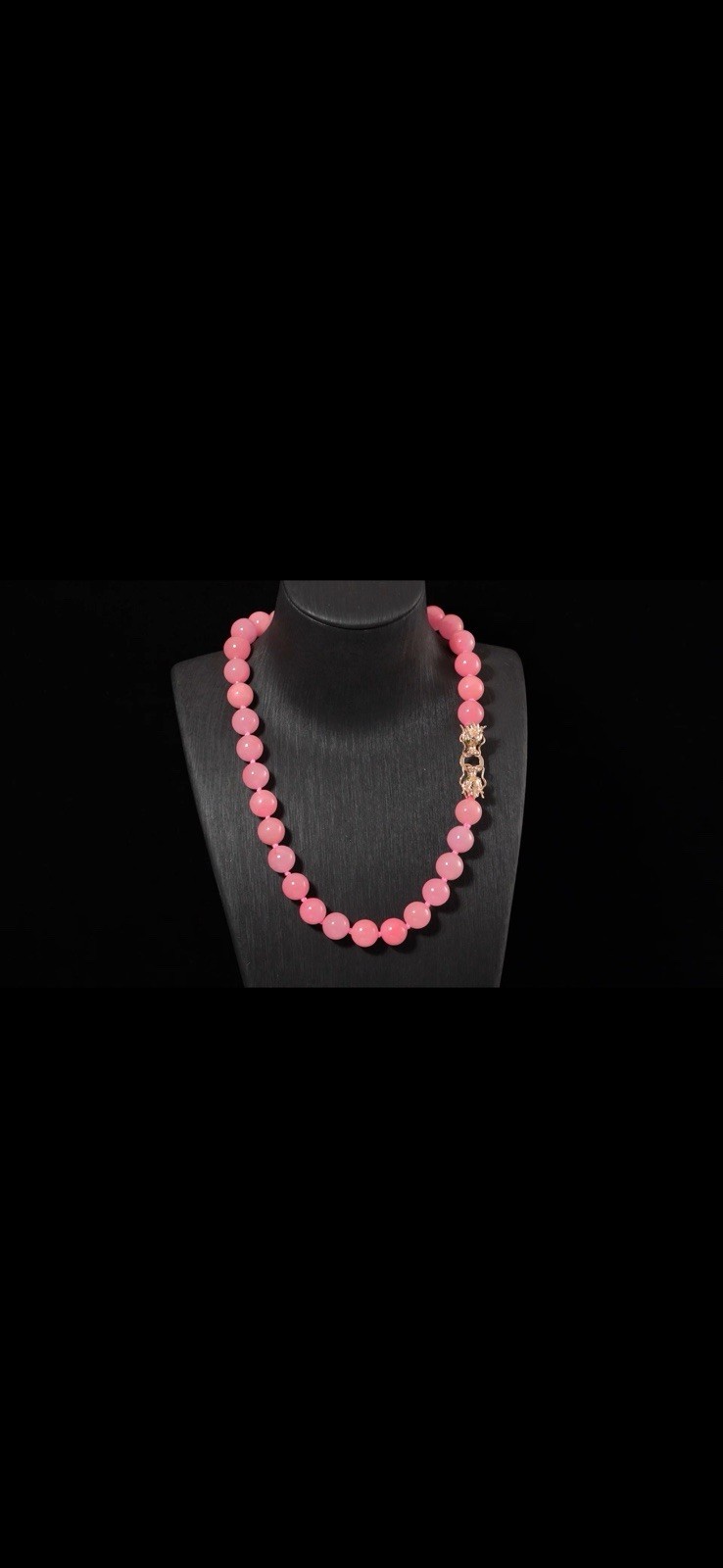 LAVISH GENUINE PINK JADE NECKLACE WITH DRAGON CLASP 18k ROSE GOLD & 925 SILVER