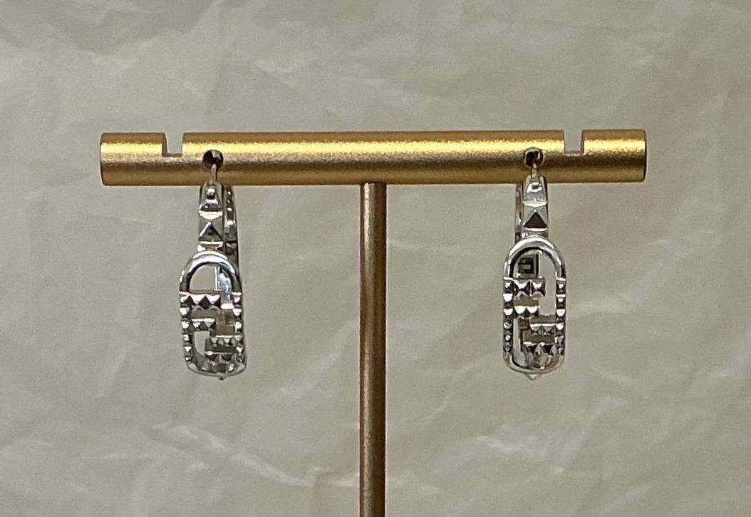 Fendi Silver Tone Hoop Earrings FF Logo #. 542