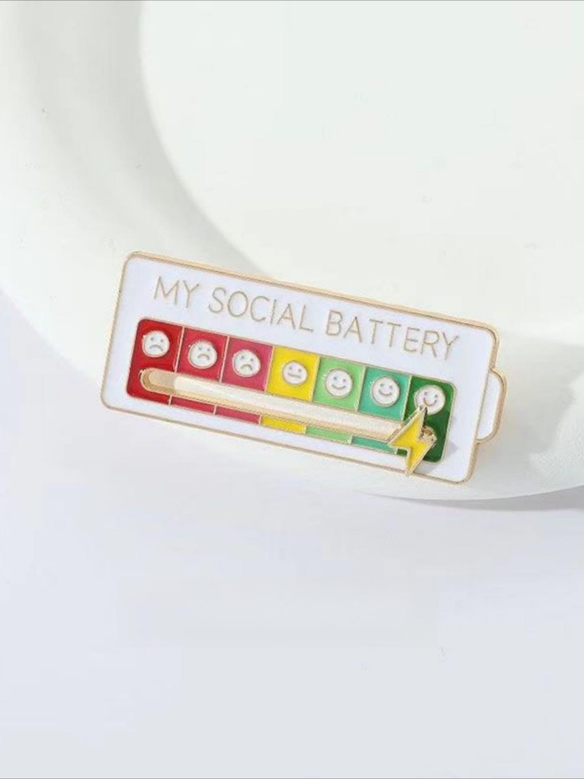 Funny Social Battery Slider Pin – 7-Mood Expression Badge, Cute Interactive Pin