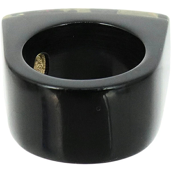 CHANEL Coco Mark Ring Logo Plastic Black Vintage Icon Camellia No.5 Women