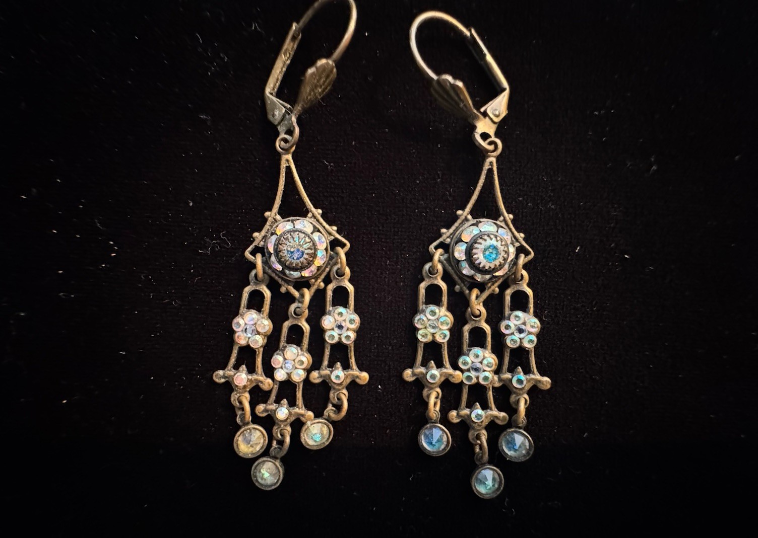 Vintage Popesco LaVie Parisienne ArtDeco Dangle Crystal Earrings France 1980’s