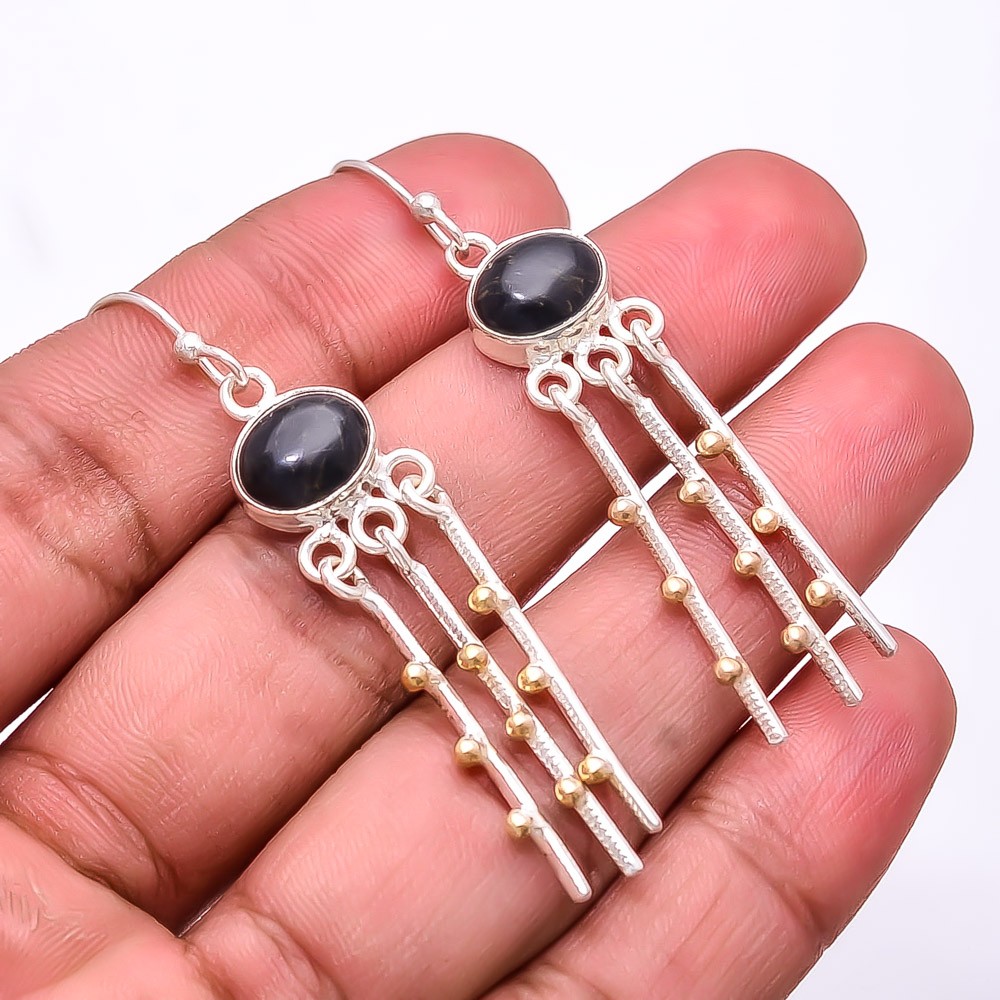 Copper Black Obsidian 925 Sterling Silver Two Tone Earring 2.15″ E_9279_233_25