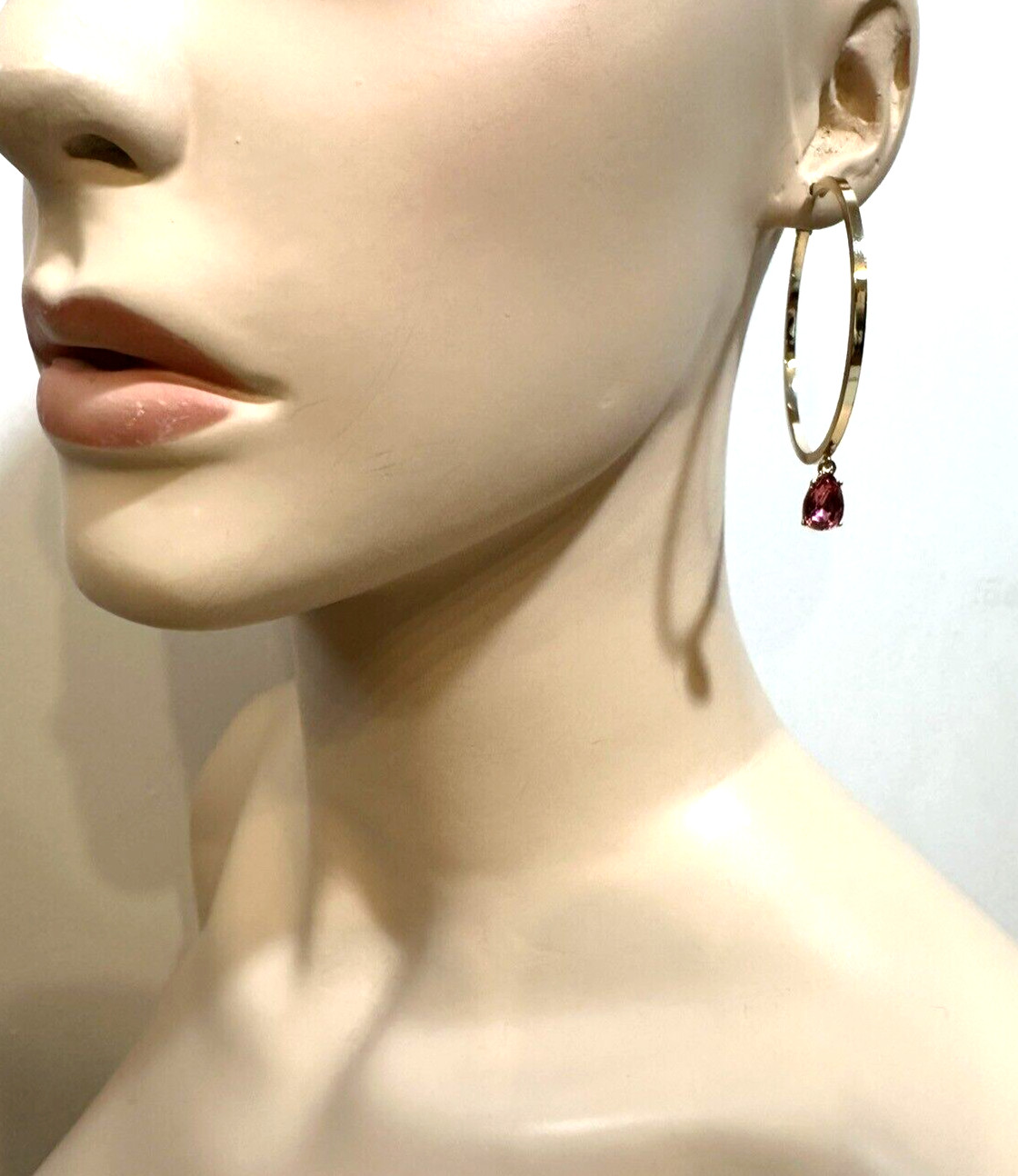 Karl Lagerfeld Paris Gold-Tone Pink Crystal Charm Hoop Earrings $45