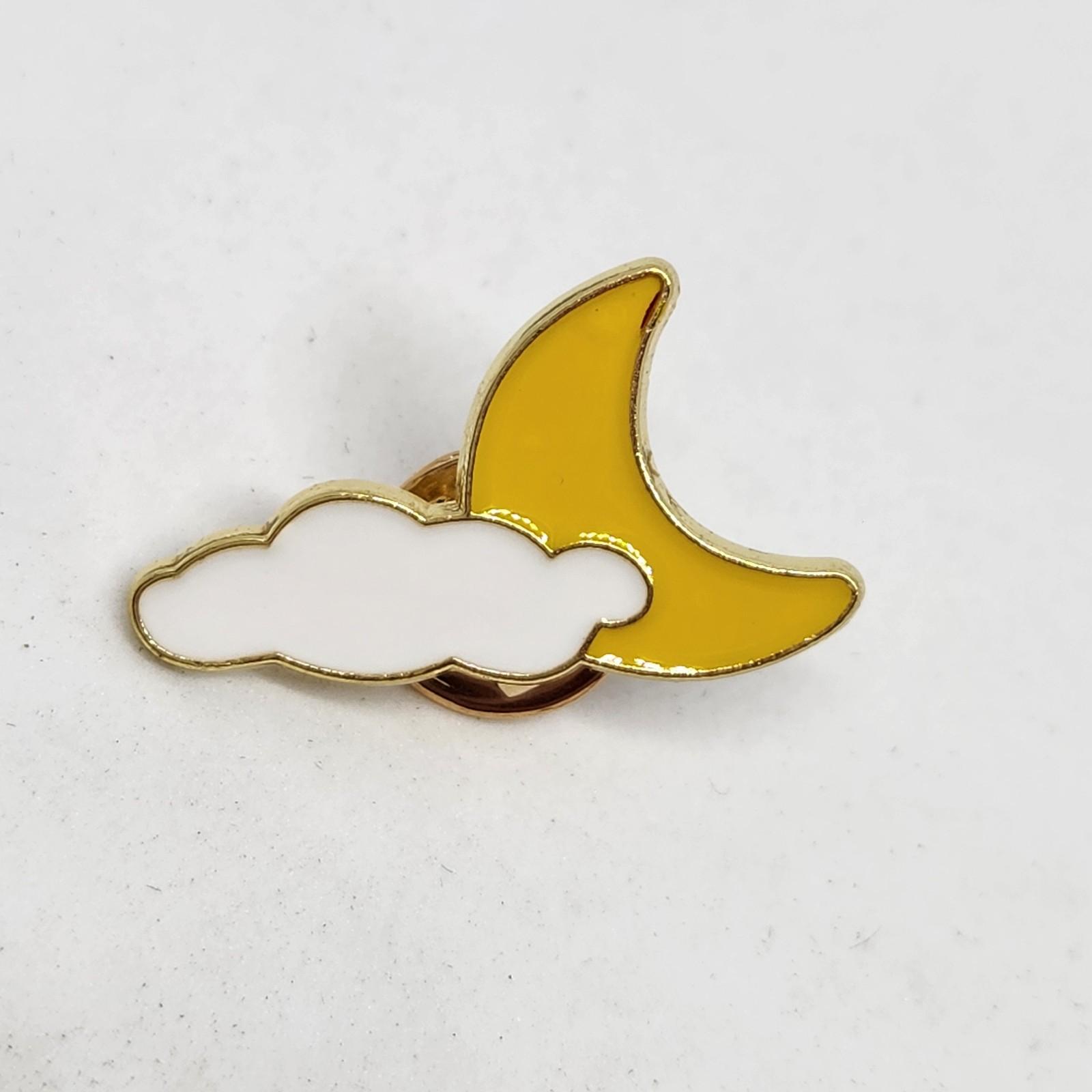 Moon Cloud Yellow White Metal Pin Gold Tone Backing Lapel Backpack Hat Brooch