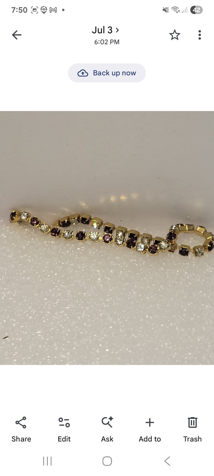 Vintage Style Gold Tone Purple And Clear Rhinestone Tennis Bracelet