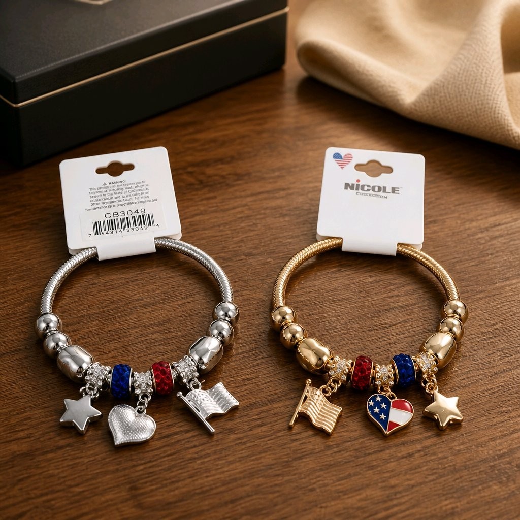 Patriotic Beaded Bracelet 4th of July Red White Blue USA Charm Bracelet U Pick