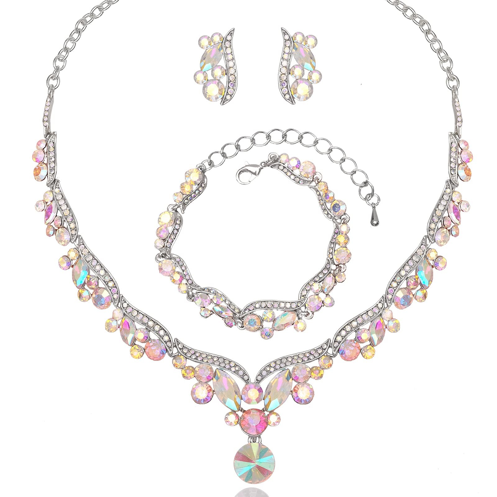 Elegant Austrian Crystal Bridal Choker Necklace Earring Link Bracelet Sets We…