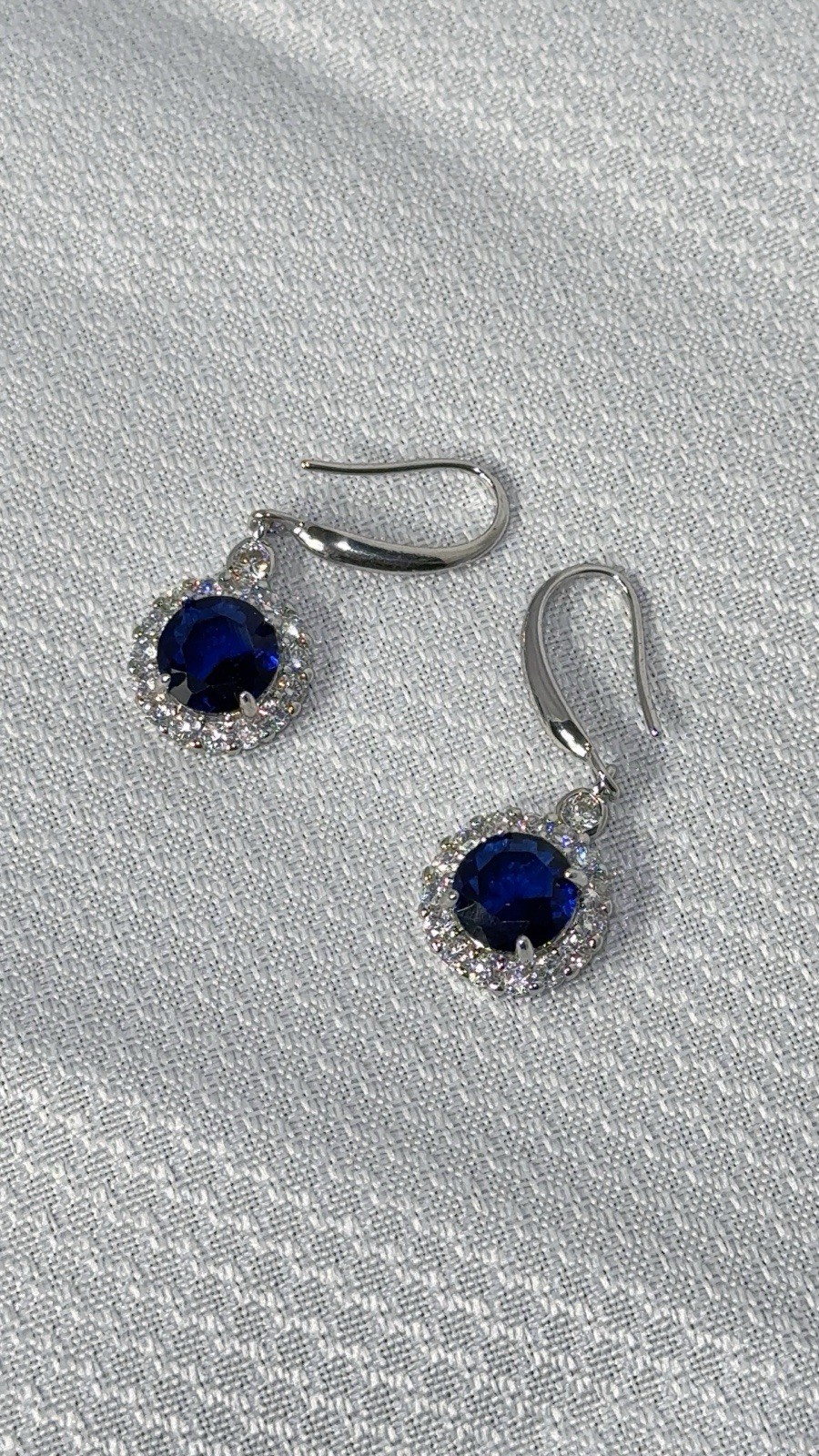 925 Sterling Silver Blue Round Cubic Zirconia Halo Leverback Dangle Earrings