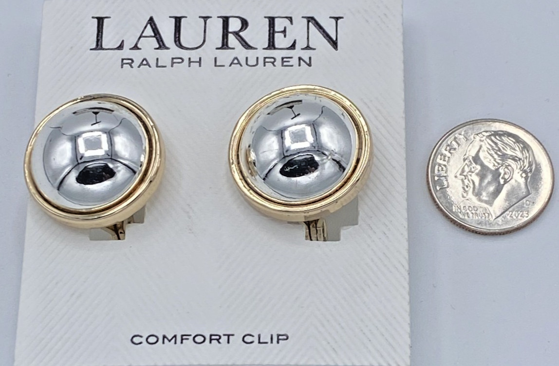 Lauren Ralph Lauren Two Tone Sphere Huggie Earrings, .75″ Diameter NEW