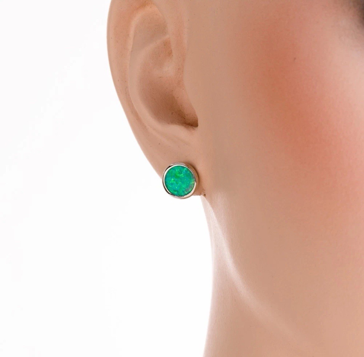 Gorgeous Kiwi Green Fire Opal 10mm Earrings & Ring Size 9.5 Set
