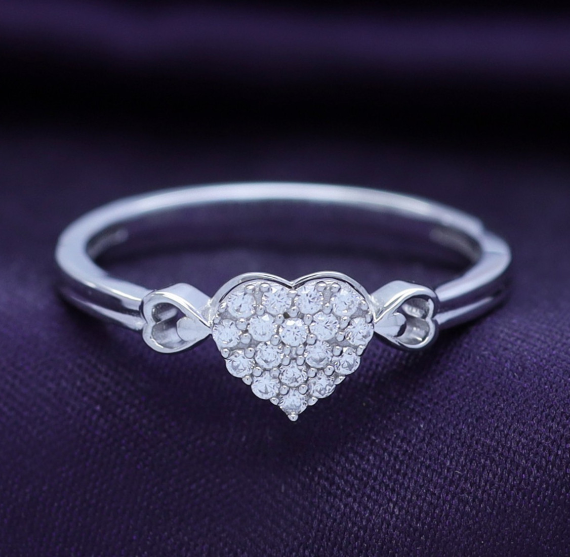 14k White Gold Plated Silver Round Simulated Diamond Love Heart Promise Ring