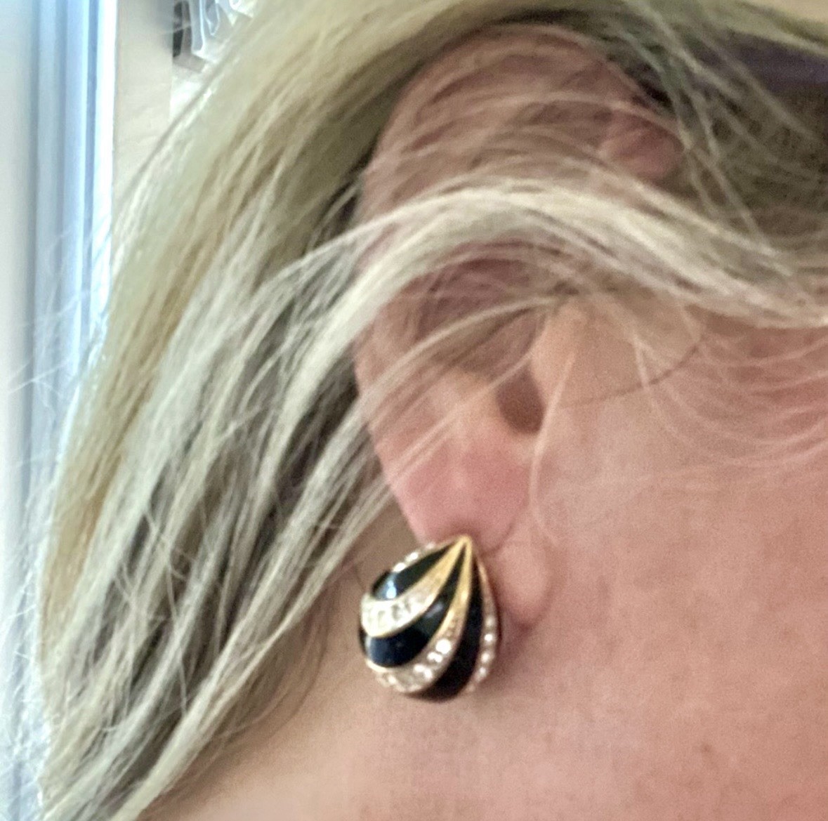 Gold Tone Black Enamel Crystal Rhinestone Cluster Stud Earrings, Nickel-Free