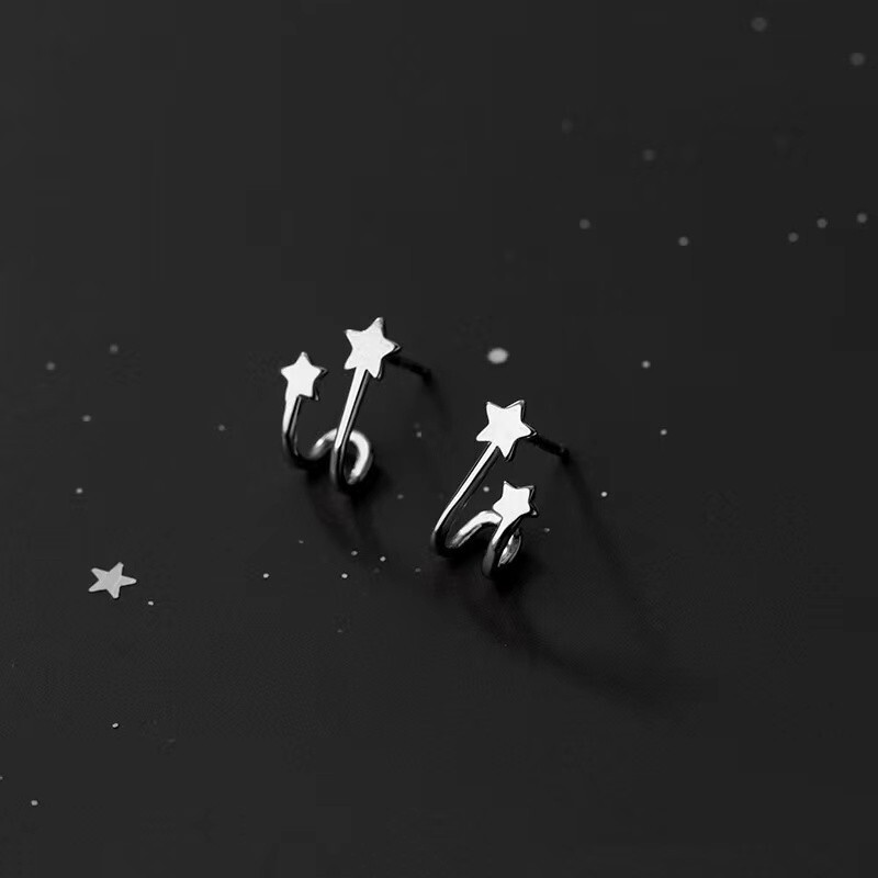 Women’s 925 Sterling Silver Small Star Stud Earrings Trendy Minimalist Jewelry